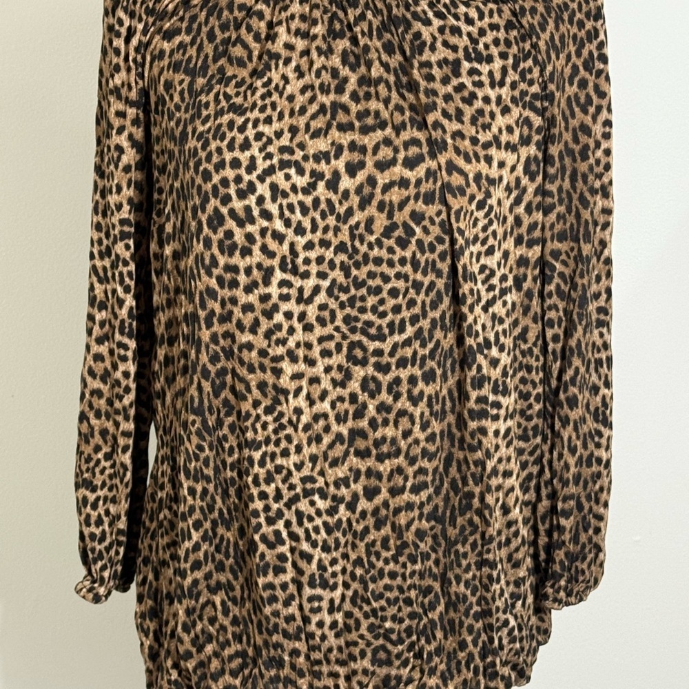 Michael Kors Brown Tan Animal Print Relaxed Blouse with 3/4 Sleeves